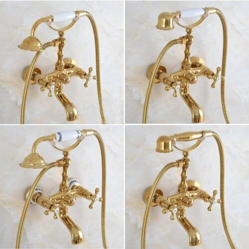 Telephone Style Golden Bathtub Faucet Bathroom Faucet Brass Bath Shower Faucet Bath Mixer Taps With Hand Shower