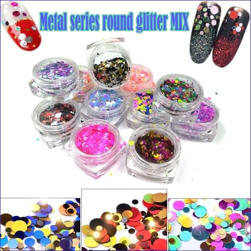 12 bottles/set Round Nail Glitter Mixed 1/2/3mm Round Ultrathin Sequins Nail Art Decoration For DIY Accessories, JKLP012