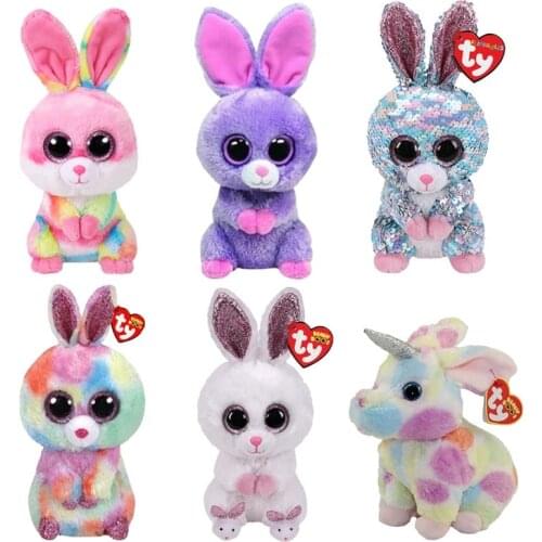 15cm Ty Big Glitter Eyes Rainbow Bunny Plush Stuffed Animal Collectible Rabbit Doll Toy Christmas Birthday Gift For Boys Girls