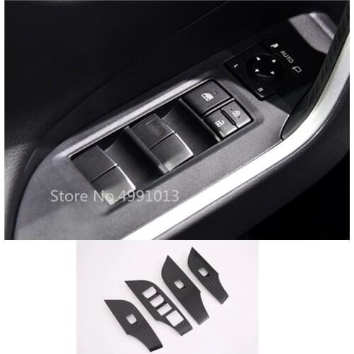For Toyota RAV4 2019 2020 car armrest handrail Carbon fibre inner door window glass switch panel cover trim frame 4pcs