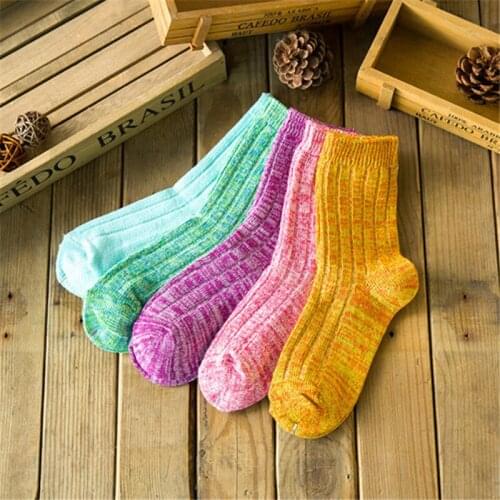 2021 New years socks 5 pairs/lot autumn-winter vintage bold lines socks woman and lady girls candy colors cotton warm socks