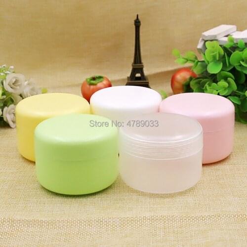 50pcs 10g/20g/30g/50g/100g Empty Plastic Makeup Jar Pot Travel Face Cream/Lotion/Cosmetic Container Refillable Bottles 5 Colour