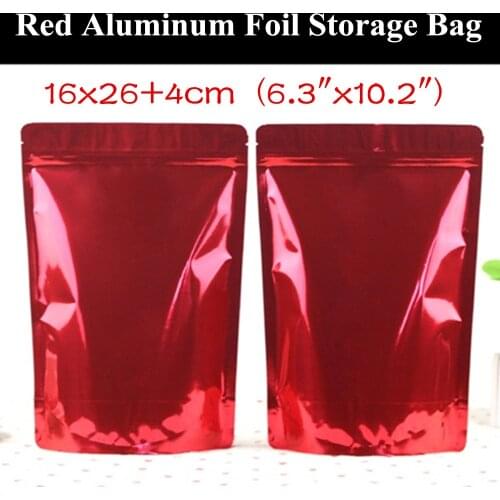 50pcs 16x26+4cm (6.3"x10.2") 280micron Red Color Aluminum Foil Ziplock Bag Doypack Resealable Moisture-proof Mylar Zip Pouch