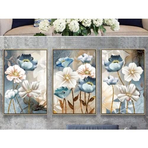 5D Diamond Painting Full Square Round Drill Cross Stitch 3Pcs Elegant Poetry Modern Transparent Flower Diamond EmbroideryZP-4326