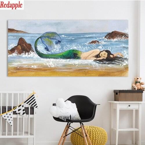 5d photo Round Diamond Painting Abstract art, beach mermaid Full Drill Square Mosaic Home Decor Handmade Embroidery Gift