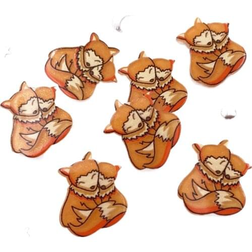 Colorful Mix Lovely Glitter Fox Flatback Acrylic Sheet Plane Miniature Pattern Applique DIY Scrapbook Decor Craft Supplies SJ11