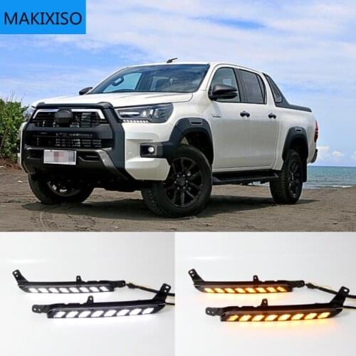 1Pair Car LED headlight Daytime Running Light For Toyota Hilux Revo Rocco 2020 2021 Turn Yellow Signal DRL Daylight