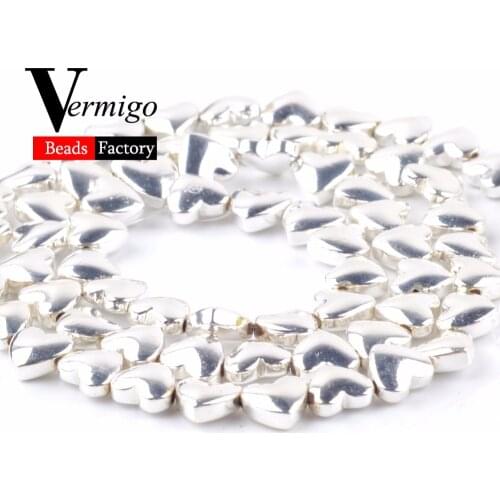 Natural Stone Silver Plated Heart Hematite Spacer Loose Beads For Needlework Jewelry Making Diy Bracelet 15"