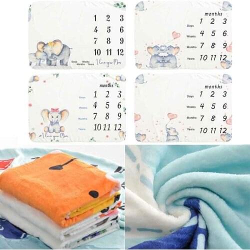 Baby Monthly Record Growth Milestone Blanket Newborn Soft Flannel Swaddle Wrap Photography Props Creative Background