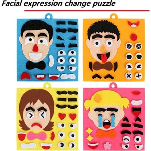 Children Toys Emotion Change Puzzle Toy Non-Woven Felt Diy Facial Expression Change Puzzle Montessori Educational Toys