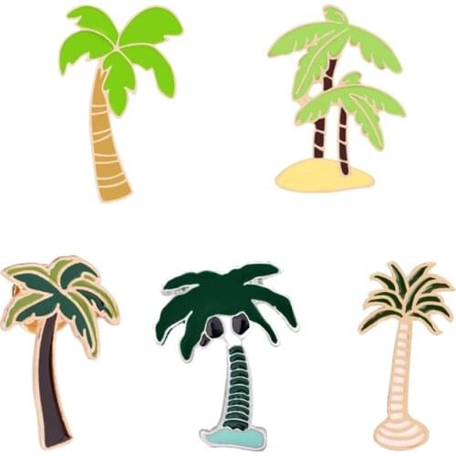 Plants Enamel Pins Badges Cartoon Coconut Palm Tree Brooches Bag Clothes Denim Lapel Pin Fashion Jewelry Gifts For Plant Lover