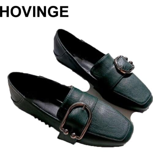 HOVINGE Shoes Woman loafers flats metal decoration oxford shoes slides comfortable sandals Plus Size black Blackish green brown