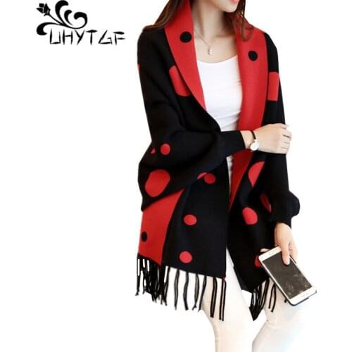 UHYTGF cardigan women Autumn winter sweater coat Fashion tassel cloak shawl knit cardigan sweater coat female jersey mujer 880