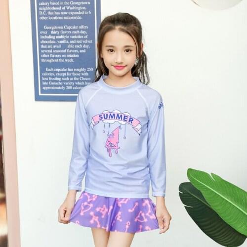 UPF 50+ Girls' Swimming Shirt+ Swim Skirt 2pc Set- Sun Protective Bathing Suit Swimwear Beach Suit for Swim Surfing Sknorkeling
