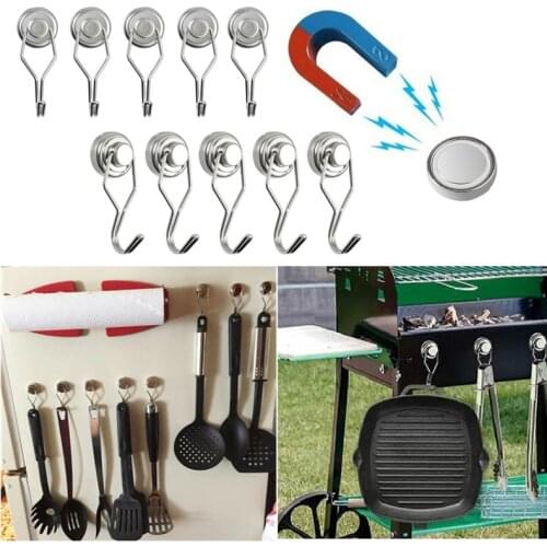 Magnetic Hook Heavy Duty Strong Permanent Neodymium Rotating Magnets Hooks 360 Swivel Wall Bracket Support Hanging Hanger #30
