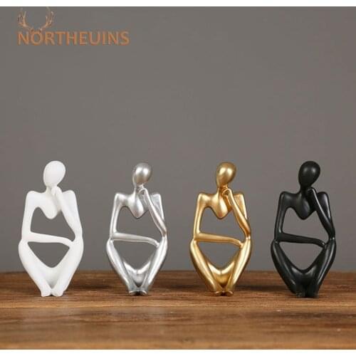 NORTHEUINS 13cm Mini Resin Abstract Thinker Figurines Statue Nordic Creative Modern Art Home Desktop Decor Figures Accessories