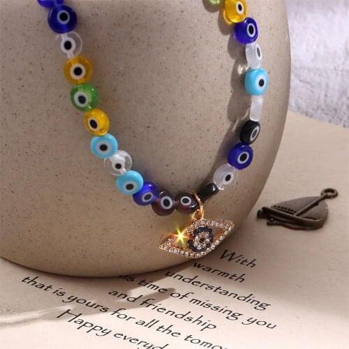 Fashion Turkish Glass Ball Evil Eyes Pendant Necklaces For Women Bohemian Vintage Devil Choker Necklaces Icy Party Jewelry New