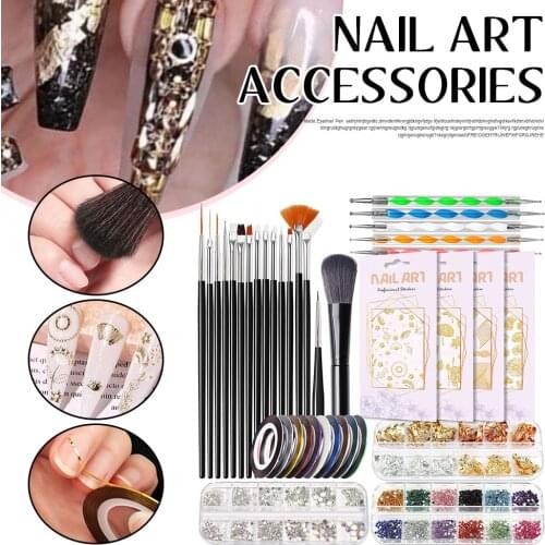 Nail Art Tool Kit Set Nail Brush, Dotting Painting Pen, Rhinestones, Nail Foils, Stickers Nail Art Design Manicure Set