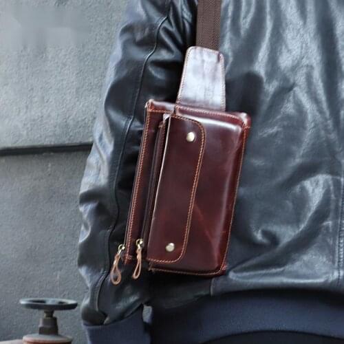 Mens Chest Bag Genuine Leather Fashion Chest Pack Multifunctional Outdoor Sports Crossbody Bag Casual Travel Belt Bag