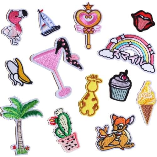 Iron on Animal Patches for Clothing Stripes Giraffe Cactus Badges Stickers on Clothes for Kids DIY Appliques Embroidered Patches