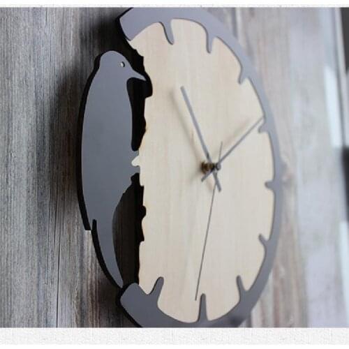 Simple Home Decoration Woodpecker Wall Clock Creative European Style Living Room Bedroom Retro Wooden Clock