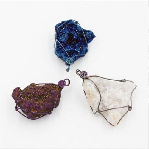 Natural Stones and Minerals Jewelry Raw Crystal Stone Necklace Irregular Mineral Pendant Druzy Pendants Natural Pendants