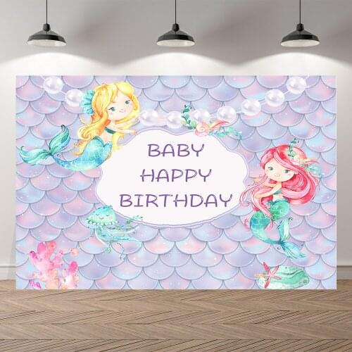 SeekPro Photo Backdrops Under The Sea Mermaid Princess Girls' Party Poster Baby Birthday Photographic Backgrounds Photocall