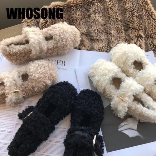 New Women Shoes Girls Fur Shoes Woman Fashion Flats Ladies Brand Shoes Female Black Dress Shoes Soft Shoes Warm Shoes Mary Jane