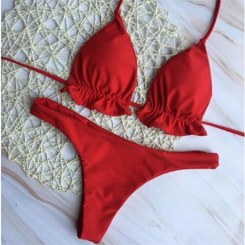 New Swimsuit Women Monokini Push Up Padded Bra Bikini Set Solid Two Piece Bathing Suit Sexy Swimwear Beachwear Red Black