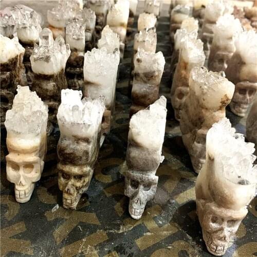 Wholesale prices carving natural clear quartz cluster hand made skulls reiki healing crystals figurine for home decor