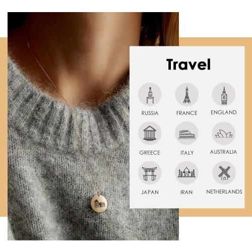 Visunion 316L Stainless Steel Necklace Different Countries' Buildings Pattern Custom Engraving Necklace Jewelry New Gift