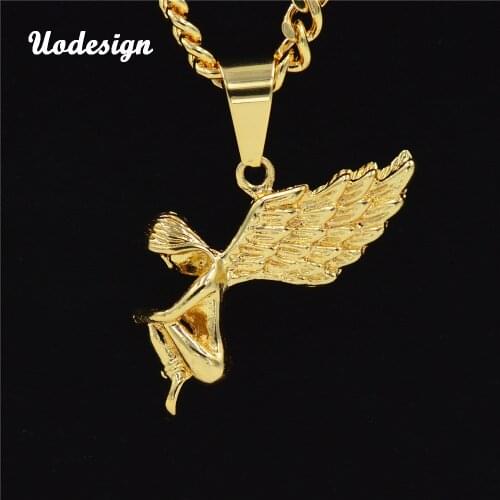 Uodesign Micro Angel Wings pendants DJ Bar Jewelry Men Women Charm Chains Golden Hip Hop necklace