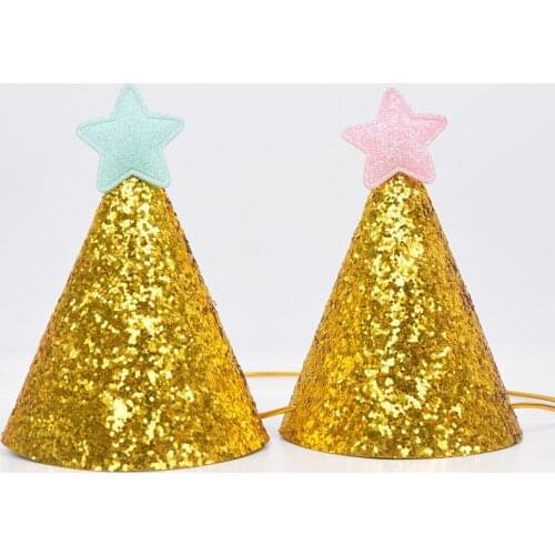 Twinkle Little Star Glitter Birthday Party Hats Fabric Kids Pets Adults Party Accessories Baby Show Hats Cake Decorating Tools