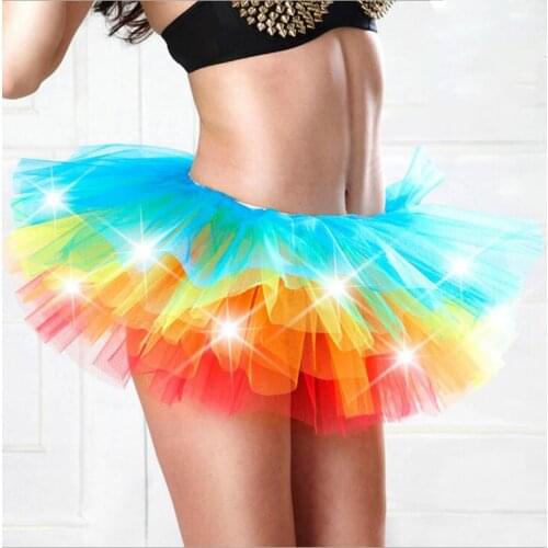 Rainbow TUTU Skirt Sexy LED Colorful Performance Bubble Skirt Burlesque Femme Mesh Skirt Sexy Lingerie For Woman Fashion T1155