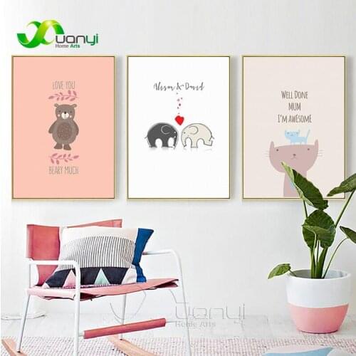 Nordic Cartoon Animal Poster Prints Wall Art Canvas Painting Nordic Style Painting Modular Wall Picture For Kids Room Unframed