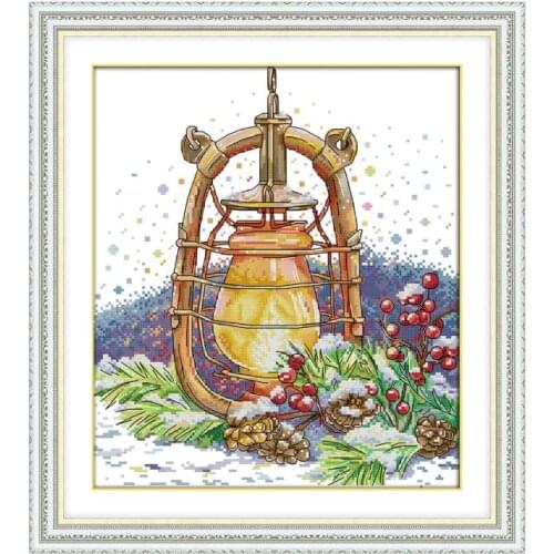 Snow Night Oil Lamp cross stitch kit aida 14ct 11ct count printed canvas stitches embroidery DIY handmade needlework