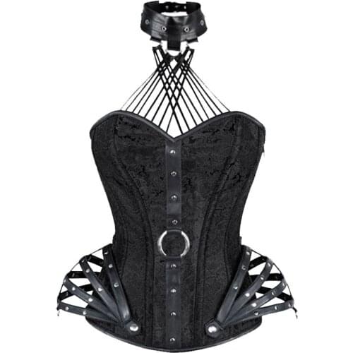 Steampunk Halter Bustier Gothic Corselet Corset Women Choker Corsets and Bustiers Sexy leather Floral Rivet Party Tops