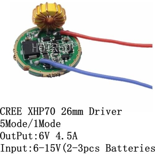 Cree XLamp XHP70 XHP70.2 6V LED Driver 26MM Input DC6V-15V Output 6V 4500mA For XHP70 XHP70.2 LED FlashLight Lamp Bulb