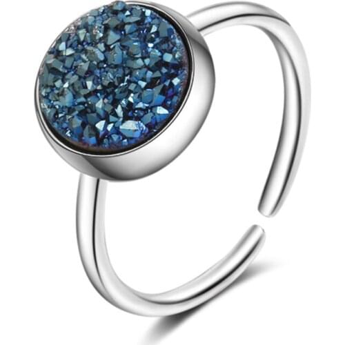 Personality temperament fashion trend geometry wild blue round opening female models silver plated rings SA019