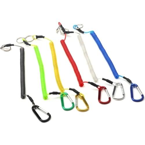 Wire Fishing Lanyards Boating Ropes 6 Colors Camping Coiled Retention String Fishing Rope Camping Carabiner Secure Lock Tackle