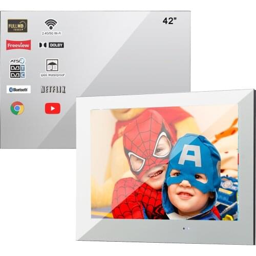 Souria 42" Smart Vanishing Mirror IP66 Magic Mirror Advertising Display Hotel Waterproof SPA TV Wall Mounting Android LED TV