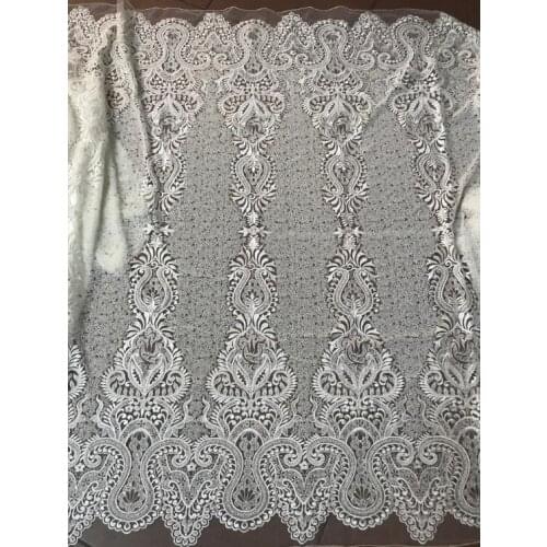 Embroidered Tulle Lace Fabric SYJ-8113 with full beads African French Lace Fabric with High Quality