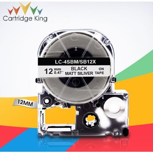 Label Tape SB12X LC-4SBM Black on Matt Siliver 12mm for Epson LabelWorks LW-300 LW-300L LW-C410 King Jim TepraPro Label Maker