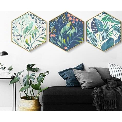 Framed Home Hexagon Flowers Plants Painting Plant Art Christmas Gift Living Room Decor Gift For Herins Trend Home Decorwall Art