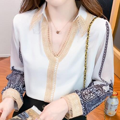 Autumn Women V-Neck Chiffon Blouse Shirt Women Tops Long Sleeve Blouse Women Blusas Mujer De Moda 2021 Blouses Femme Shirts F172