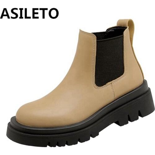 ASILETO Women ankle boots natural leather cowhide stitching twill Chelsea boots cyberstar Fashion skinny boots Elastic band