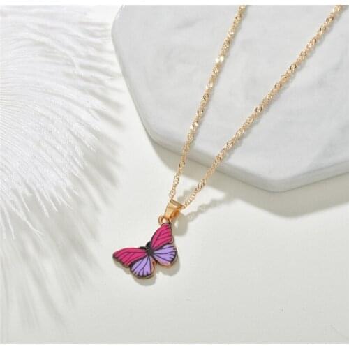 Vintage Gothic Blue Butterfly Pendant Necklace for Women Stainless Steel Wedding Necklace Choker Jewelry Accessories