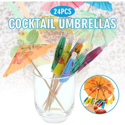 24PCS Paper Cocktail Umbrellas Multi Coloured Drink Umbrella Bamboo Stick Decorative Drinks Parasol Birthday Party Wedding
