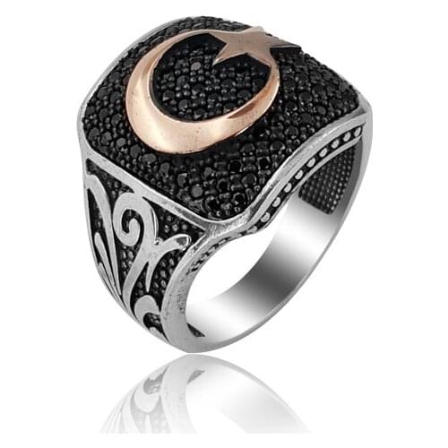 925 Silver Moon Star Traditional English Men Rings