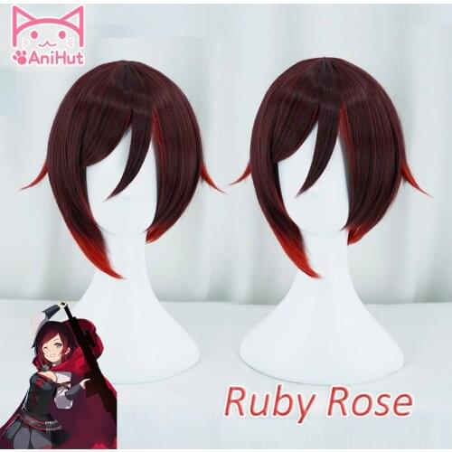 【AniHut】Ruby Rose Wig Short Red Straight Hair Heat Resistant Synthetic Cosplay Hair Anime Cosplay Wig Ruby Rose